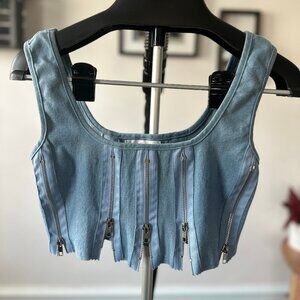 Denim Zipper Crop Top